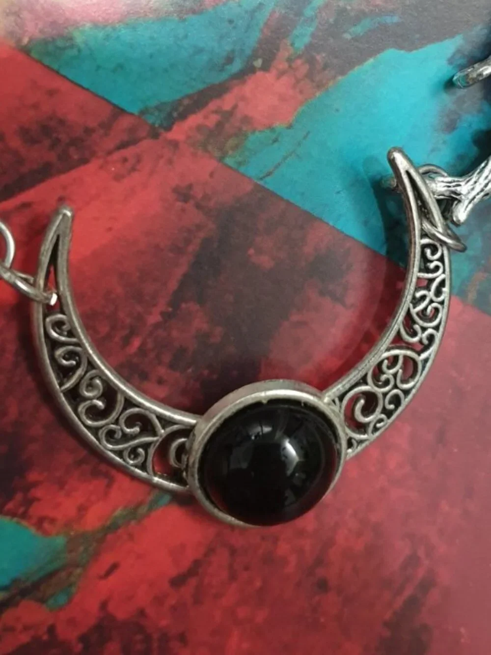 Crescent Stars Silver Metal Necklace Pendant Gothic Halloween Women Jewelry Gift